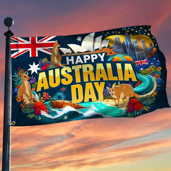 FLAGWIX Happy Australia Day Grommet Flag TQN2171GF 3x5Ft With Flagpole Mounting Rings - Decorative Indoor Outdoor Flag