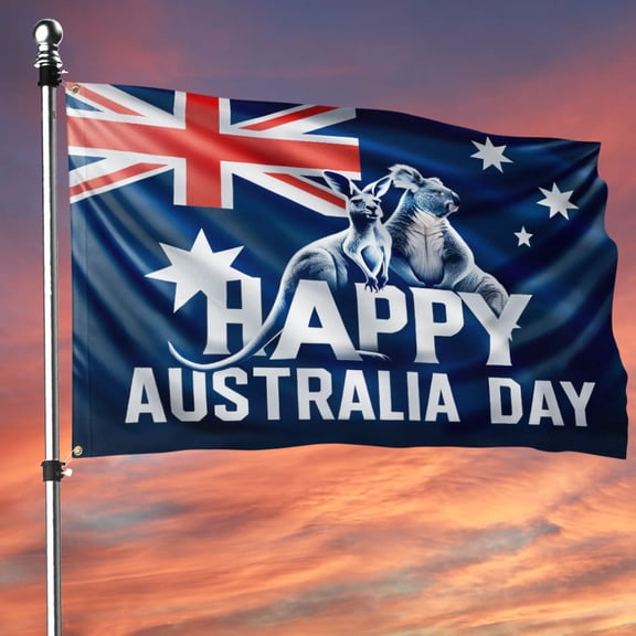 FLAGWIX Happy Australia Day Grommet Flag TQN2327GF 4x6Ft With Flagpole Mounting Rings - Decorative Indoor Outdoor Flag