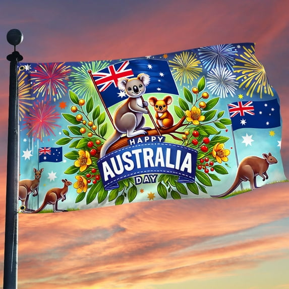 FLAGWIX Happy Australia Day Kangaroo and Koala Australian Grommet Flag MLN4787GF 5x8Ft With Flagpole Mounting Rings - Decorative Indoor Outdoor Flag