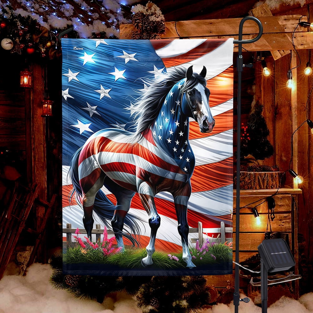 FLAGWIX Horse Patriotic American Wrapped in Glory Solar LED Garden Flag ...
