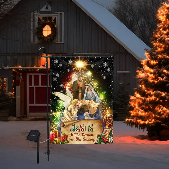 FLAGWIX Jesus Christmas Flag Jesus Is The Reason For The Season Christmas Solar LED Garden Flag (11.5" x 17.5") MLN564SF - USA Flags Premium Polyester Decor Indoor Outdoor