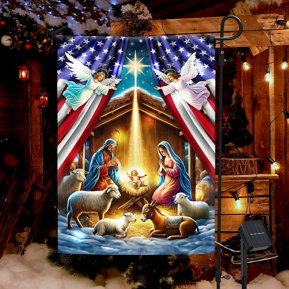 FLAGWIX Nativity Of Jesus Holy Night Christmas Solar LED Garden Flag (11.5" x 17.5") MLN4355SF - USA Flags Decor Indoor Outdoor