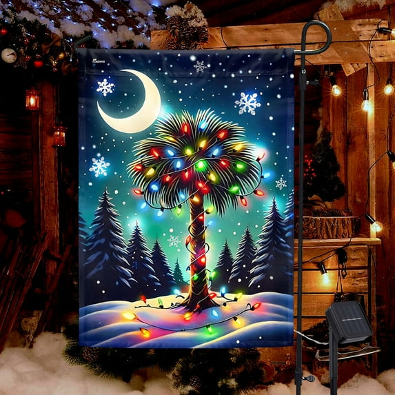 FLAGWIX South Carolina Christmas Palm Tree Solar LED Garden Flag (11.5" x 17.5") MLN4208SF - USA Flags Decor Indoor Outdoor