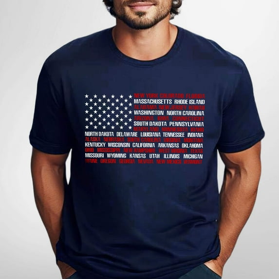 FLAGWIX USA Flag State Names T-shirt Patriotic 4th of July US Independence Day T-Shirt MLN3220TS T-shirt Gift for Dad, Grandpa,...