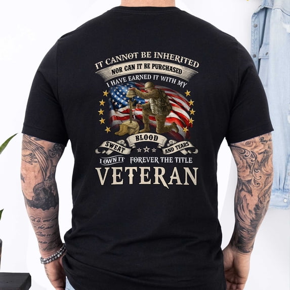 FLAGWIX Veteran Blood Sweat Tears Forever The Title Veteran T-Shirt, T-shirt Gifts For Grandpa, Veteran Grandpa T-shirt