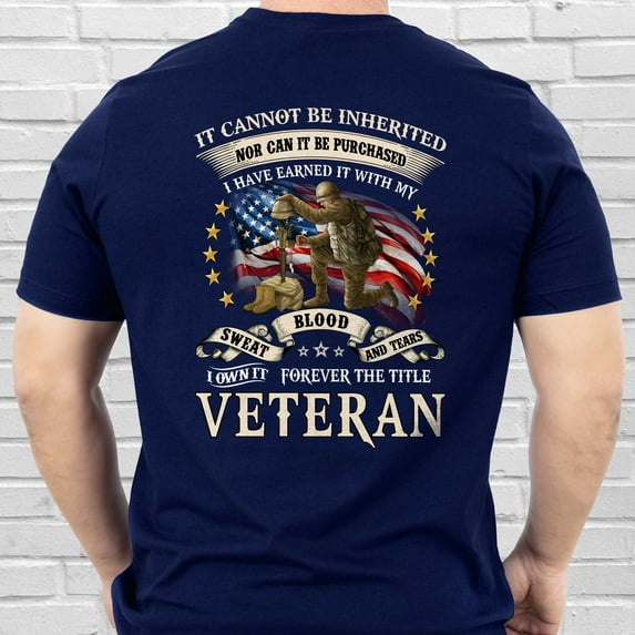 FLAGWIX Veteran Blood Sweat Tears Forever The Title Veteran T-Shirt, T-shirt Gifts For Grandpa, Veteran Grandpa T-shirt