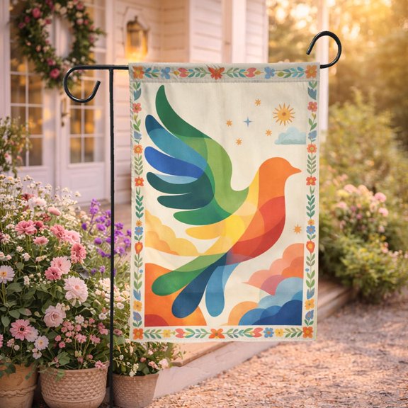 FLAGY Colorful Dove Peace Garden Flag, Whimsical Bird Yard Decor, Inspirational Social Justice Gift