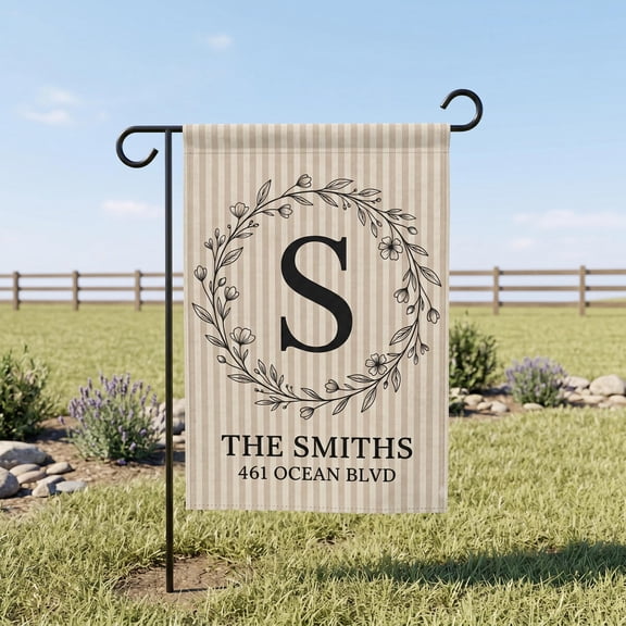 FLAGY Size 12x18 Personalized Monogram Garden Flag, Custom Family Name and Address Outdoor Yard Decoration, Pole Not Included