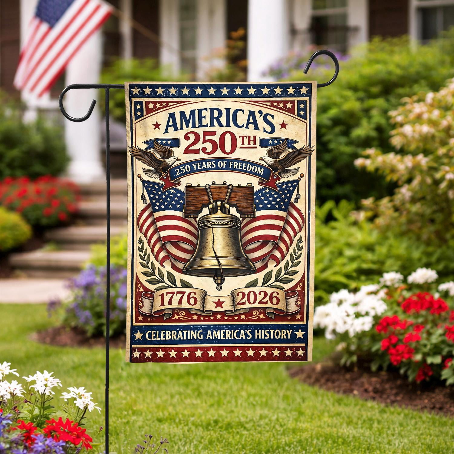 FLAGY USA 250th Anniversary Semiquincentennial Garden Flag, 250 Years Freedom Liberty Bell Yard Decor