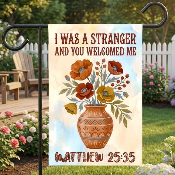 FLAGY Welcome The Stranger Garden Flag, Christian Pro-Immigration Yard Sign, Double-Sided Outdoor Decor