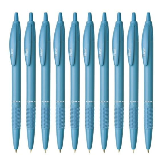 FLAIR X-Trek Retractable Mechanism 0.7mm Ball Pen with Extra Large Ink Tank Refill | Minimalistic Design Matt Finish Body with Soft Rubber Grip & Elegant Pocketable Clip | Blue Ink, Pack Of 10