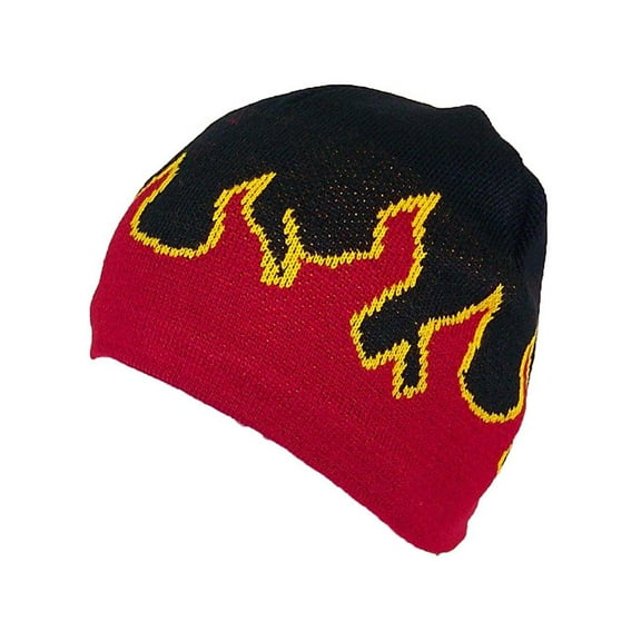 FLAME ON FLEECE BEANIE CAP, Black Red