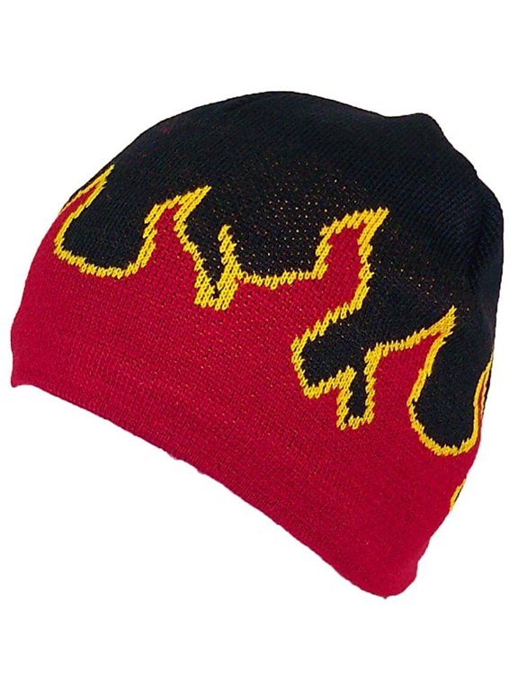 FLAME ON FLEECE BEANIE CAP, Black Red