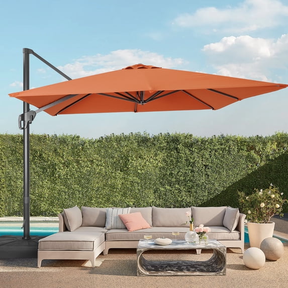 FLAME&SHADE 10×10FT Cantilever Patio Umbrella – Ultimate Outdoor Comfort with 360° Rotation and Infinite Canopy Angle Adjustment,Red
