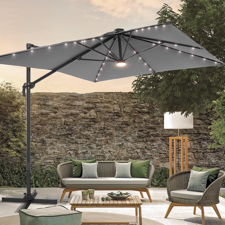 flame & shade patio umbrella FLAME&SHADE 11 FT Solar Light Umbrella, 40 LED lights outdoor with Centre Surround Light, Table Market Umbrella for Deck, Pool, Porch, Backyard, Garden, UV Protection, Anthracite : Patio and can all be carried in the included Nylon carrying case FLAME&SHADE 9 ft Half Round