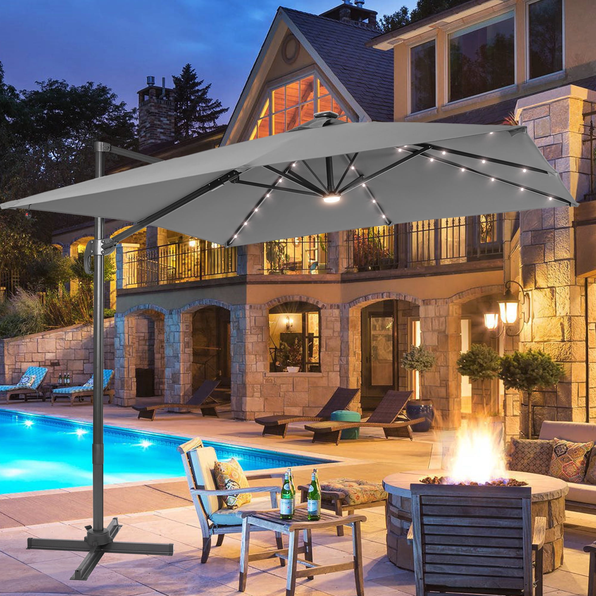 flame&shade 10 patio umbrella 6.5 x ft Rectangular Solar Powered Outdoor Market Table with LED Lights and Tilt, Sky Beige : Patio, Lawn & Garden Outdoor Umbrellas 10 Ft Table