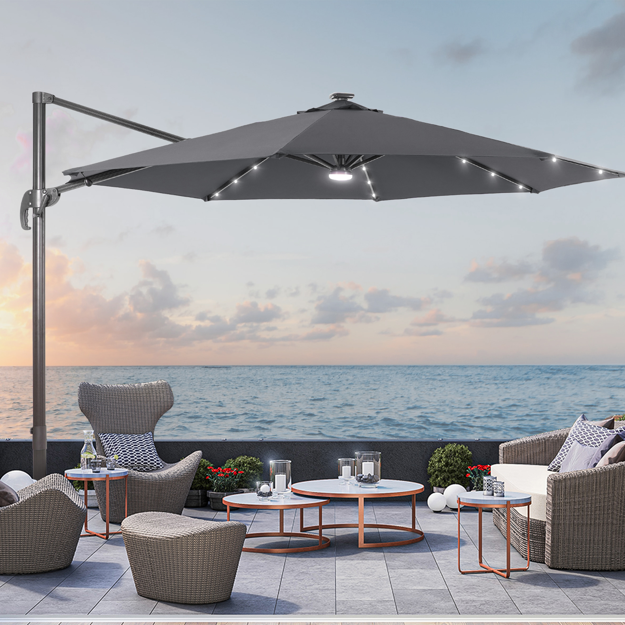flame&shade 10 patio umbrella ft Double Roof Square Offset Cantilever Amazon.com : EAST OAK and