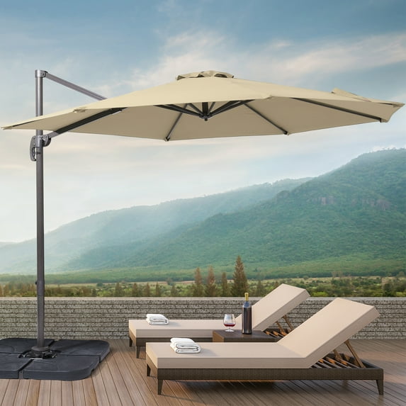 FLAME&SHADE 10ft Outdoor Round Patio Cantilever Market Offset Umbrella for Deck,Balcony and Poolside,Sand Brown