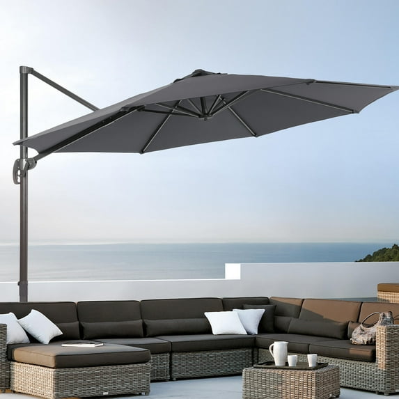 FLAME&SHADE 10ft Outdoor Round Patio Cantilever Umbrella for Beach Garden Patio and Lawn,Anthracite