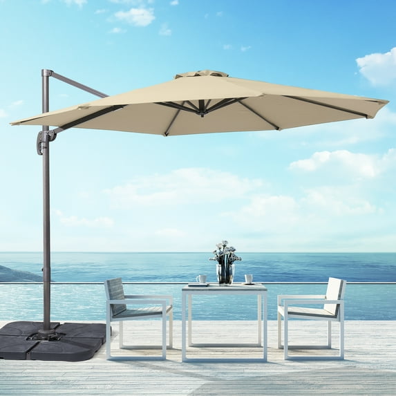 FLAME&SHADE 10ft Outdoor Round Patio Cantilever Umbrella for Beach Garden Patio and Lawn,Beige