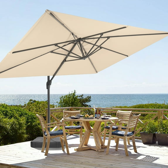 FLAME&SHADE 11.5×9FT Cantilever Patio Umbrella – Ultimate Outdoor Comfort with 360° Rotation and Infinite Canopy Angle Adjustment,Sand