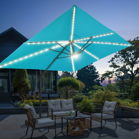 FLAME&SHADE 11.5*9FT Rectangular Cantilever LED Umbrella For Your Outdoor Space – Solution-Dyed Fabric, Aluminum Frame, and Innovative 360° Rotation System,Lake Blue