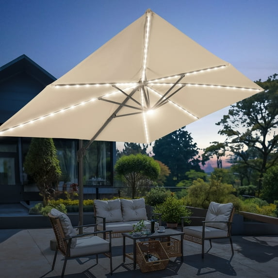 FLAME&SHADE 11.5*9FT Rectangular Cantilever LED Umbrella For Your Outdoor Space – Solution-Dyed Fabric, Aluminum Frame, and Innovative 360° Rotation System,Sand