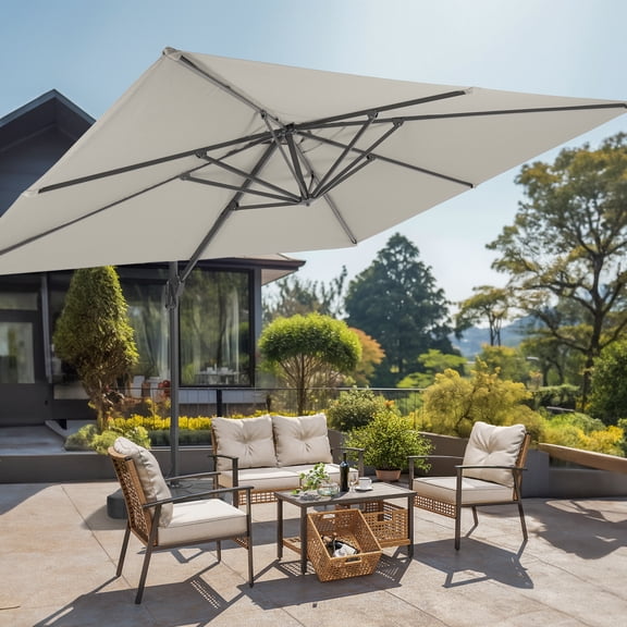 FLAME&SHADE 11.5*9FT Rectangular Cantilever Umbrella For Your Outdoor Space – Solution-Dyed Fabric, Aluminum Frame, and Innovative 360° Rotation System,Gray
