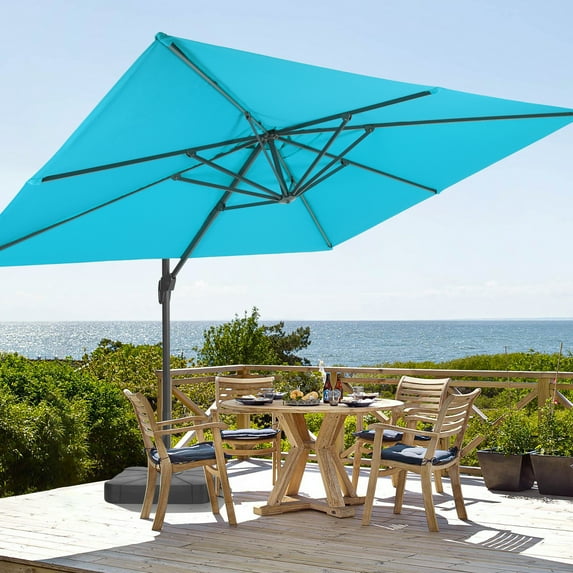 FLAME&SHADE 11.5*9FT Rectangular Cantilever Umbrella For Your Outdoor Space – Solution-Dyed Fabric, Aluminum Frame, and Innovative 360° Rotation System,Lake Blue