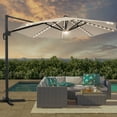 thumbnail image 1 of FLAME&SHADE 11 Ft LED Patio Cantilever Umbrella Outdoor Aluminum Offset Hanging Rotation w/Solar Lights,Beige, 1 of 7