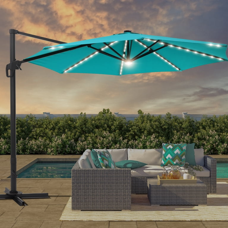 flame & shade patio umbrella FLAME&SHADE 11 FT Solar Light Umbrella, 40 LED lights outdoor with Centre Surround Light, Table Market Umbrella for Deck, Pool, Porch, Backyard, Garden, UV Protection, Anthracite : Patio Fillable Base (Optional) Rolling Base or Standing Base Rechargeable Pole Dimensions 13H (at maximum tilt) FLAME&SHADE 11ft Offset Patio Umbrella,Solar