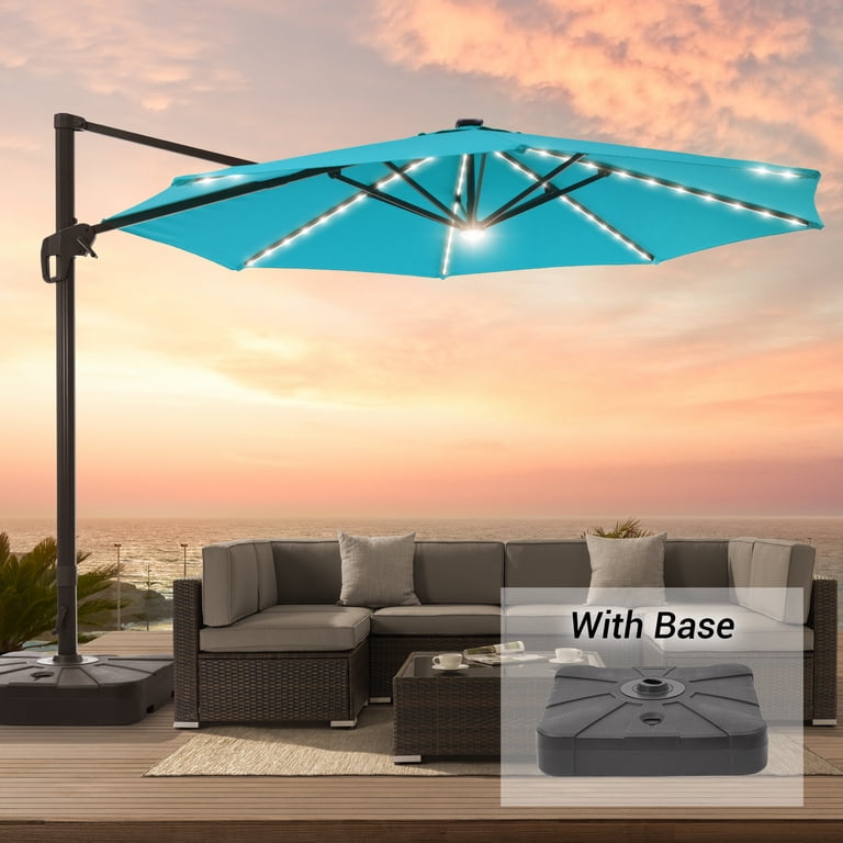flame & shade patio umbrella FLAME&SHADE 9ft Outdoor Fillable Base (Optional) Rolling Base or Standing Base Rechargeable Pole Dimensions 13H (at maximum tilt) FLAME&SHADE 10ft Cantilever Patio Umbrella