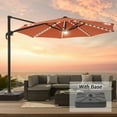 thumbnail image 1 of FLAME&SHADE 11ft LED Outdoor Patio Hanging Cantilever Market Umbrella w/Base, Solar Energy Aluminum Frame for Commercial Street,Garden and Beach, Red, 1 of 8
