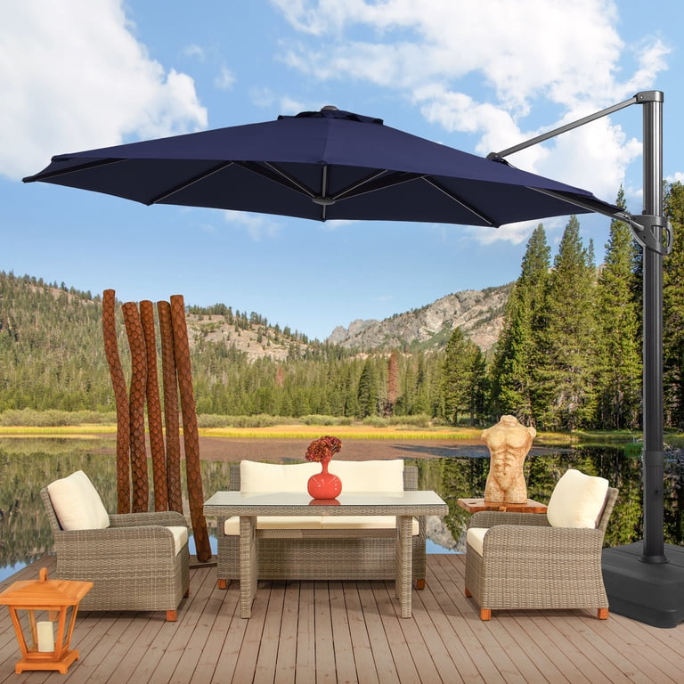 Flame&shade 11ft Outdoor Cantilever Umbrellas 360 Rotation w/Base Stand, Aluminum Patio Round Offset Market Hanging Umbrella for Deck,Navy Blue, Size: Flame&shade 11ft Outdoor Cantilever Umbrellas 360 Rotation w/Base Stand, Aluminum Patio Round Offset Market Hanging Umbrella for Deck,Navy Blue, Size: