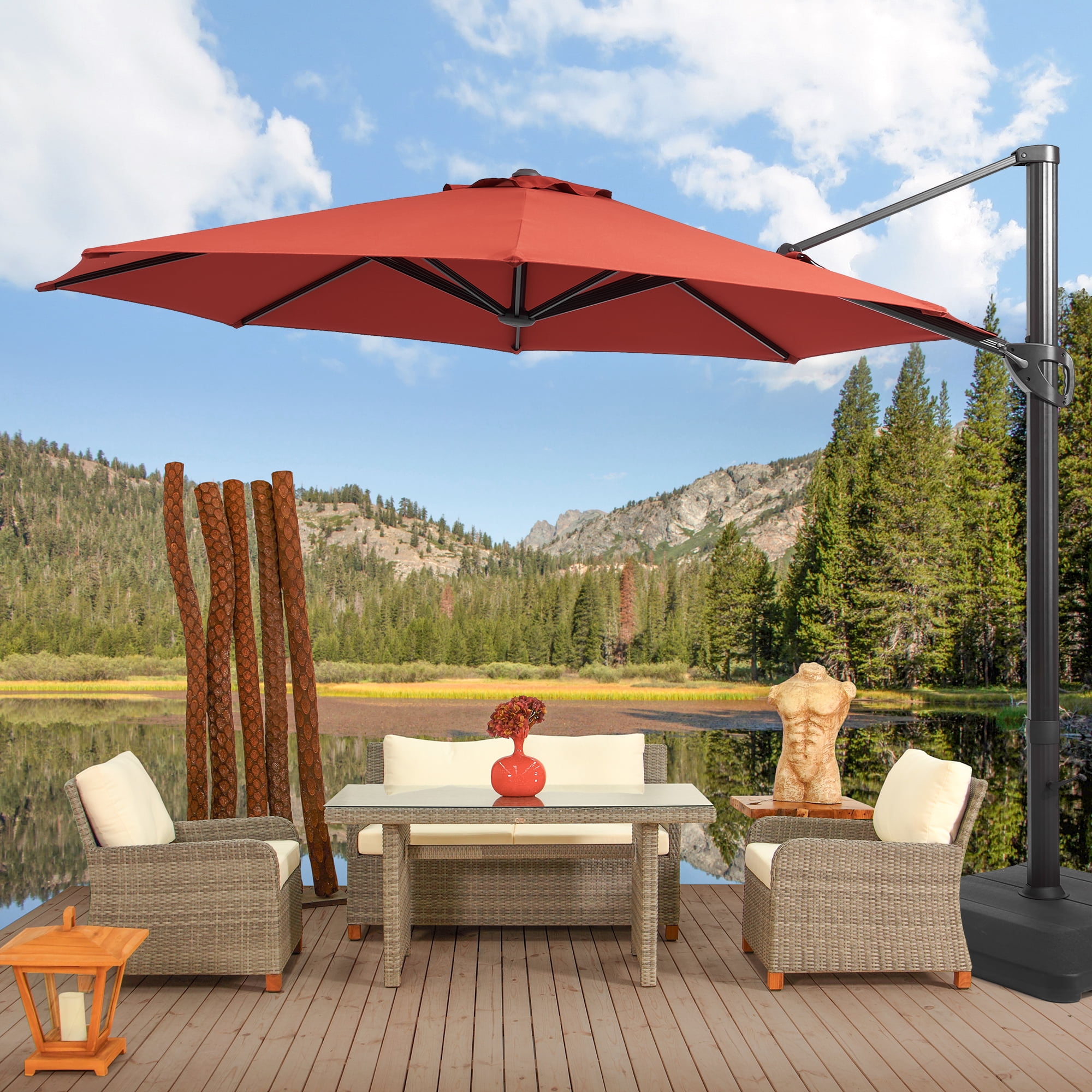 FLAME&SHADE 11ft Outdoor Cantilever Umbrellas 360° Rotation w/Base