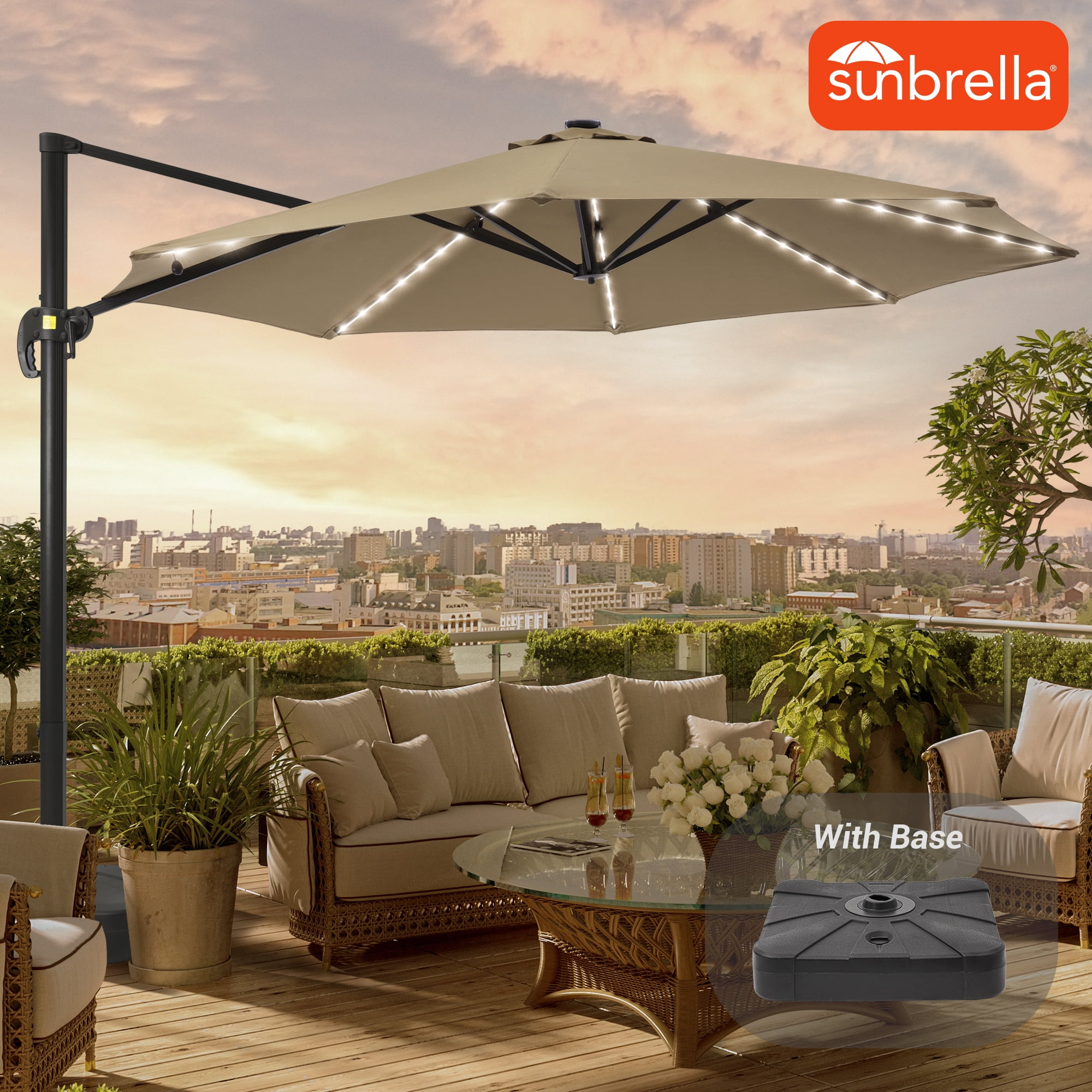 FLAME&SHADE 11ft Patio Lights Umbrella, Solar LED, Tilt & 360 Rotation,  Windproof, Sand - Walmart.com