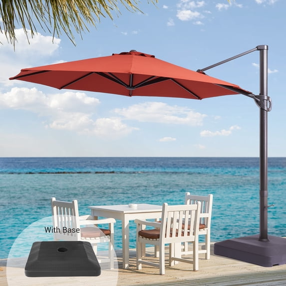 FLAME&SHADE 11ft Patio Offset Outdoor Hanging Umbrella w/Base,360 Degree Rotating for Backyard, Garden and Deck,Red
