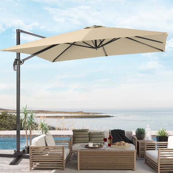 FLAME&SHADE 9×9FT Cantilever Patio Umbrella – Ultimate Outdoor Comfort with 360° Rotation and Canopy Angle Adjustment,Sand