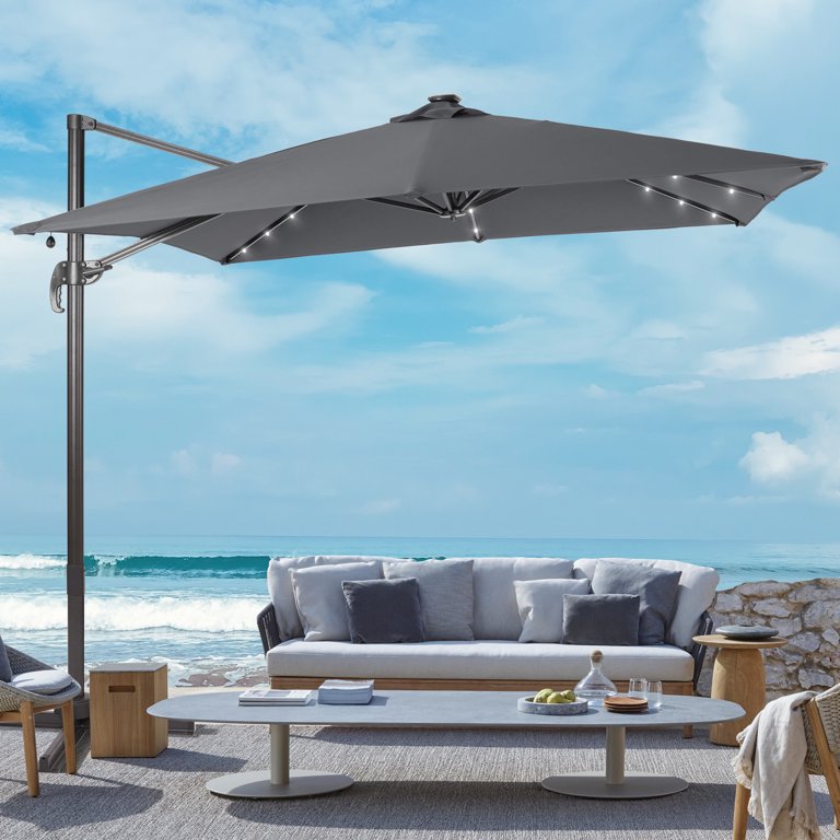black rectangular patio umbrella canada JOYESERY 11 x 7 ft. Steel Double-Sided Rectangular Outdoor Market Patio  Umbrella with Crank in Black J-MK330BK