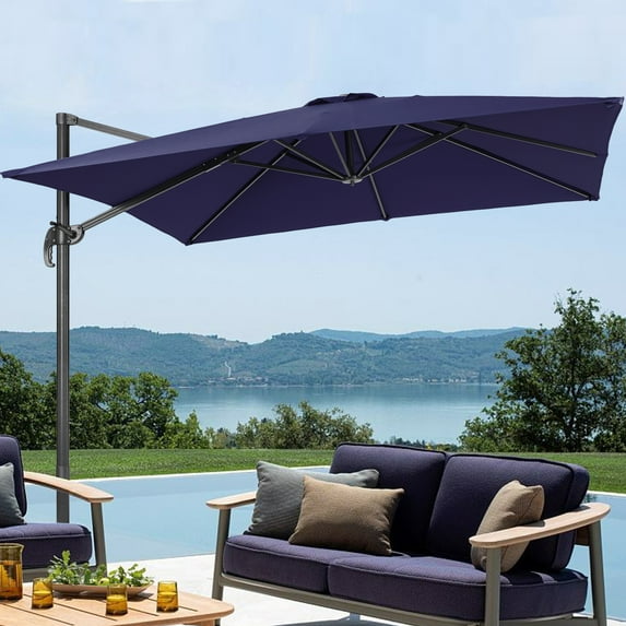 FLAME&SHADE 9×9FT Square Cantilever Umbrella For Your Outdoor Space – 240g Solution-Dyed Fabric, Aluminum Frame, and Innovative 360° Rotation System,Navy Blue