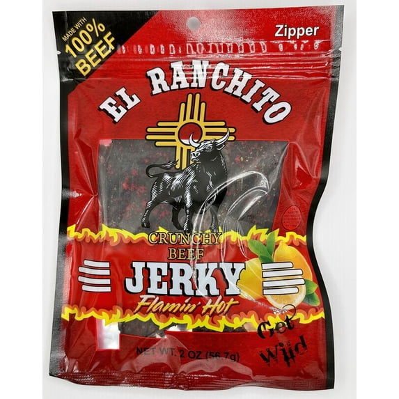 FLAMIN` HOT - El Ranchito Crunchy Beef Jerky NET WT. 2 OZ, HOT CHEETOS