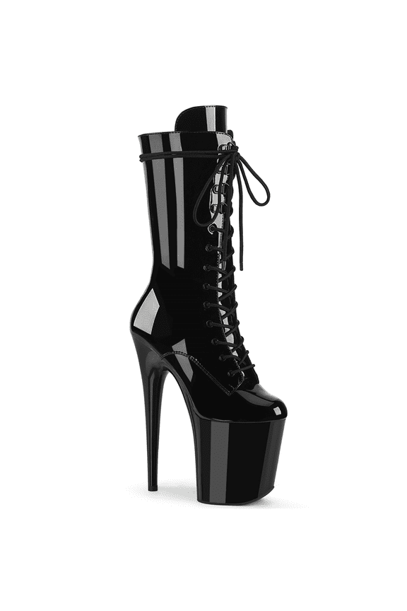 FLAMINGO-1050, 8" Heel 4" Platform Lace-Up Glitter Ankle Boot Side Zip