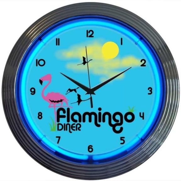 FLAMINGO DINER NEON CLOCK  8FLAMX