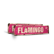 FLAMINGO Vintage Style Rustic Street Sign – (2 Pack) New Pink Flamingos Lover Bird Retro Decorative Wall Sign for Home, Bar, Garage, or Outdoor Use | 4" X 18" Plastic Road Sign