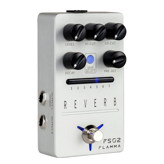FLAMMA FS02 Reverb Guitar Pedal Stereo Digital Effects Pedal 7 Storable Preset Slots 7 Reverb Effects Room Hall Church Cave Plate Spring Mod True Bypass Trail On