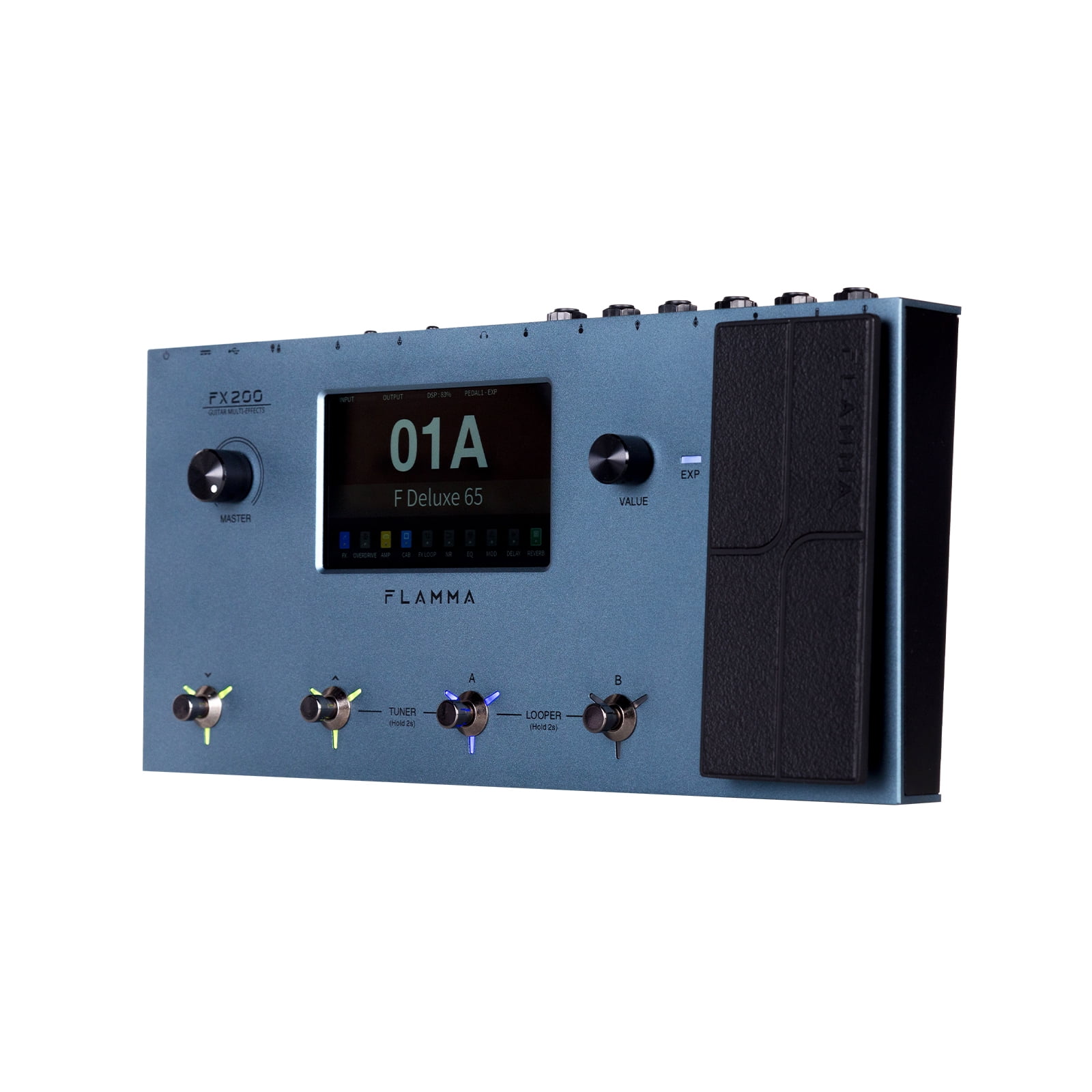 FLAMMA FX200 Multi Effects Guitar Pedal with 5” LCD Touch Screen Programmable MIDI Port Extensive I/O Support Modules Order Changing USB Audio Recording 58 Preamp Models 30 Cabinet Simulations