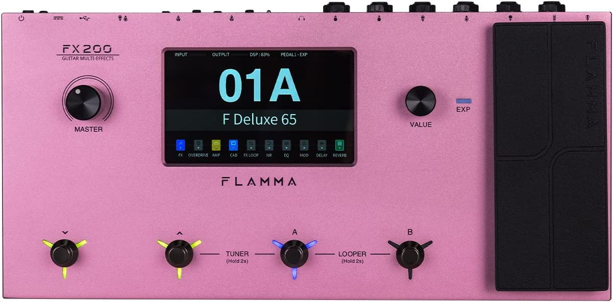 FLAMMA FX200 Multi Effects Guitar Pedal with 5” LCD Touch Screen Programmable MIDI Port Extensive I/O Support Modules Order Changing USB Audio Recording 58 Preamp Models 30 Cabinet Simulations