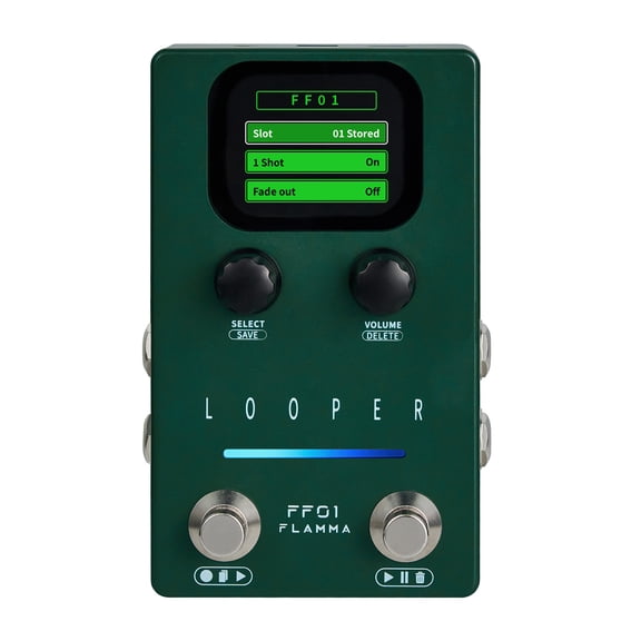 FLAMMA Looper Guitar Pedal FF01 Looper Pedal with 40 Slots 160 Mins Looping Time Stereo Guitar Loop Pedals with Screen for Electric Guitar/Bass Fade Out USB Data Management
