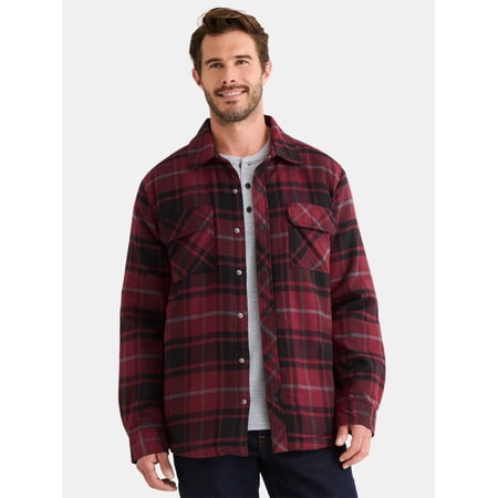 George Men's Shirt Jacket with Long Sleeves, High Pile Fleece Lining, Sizes S-3XL