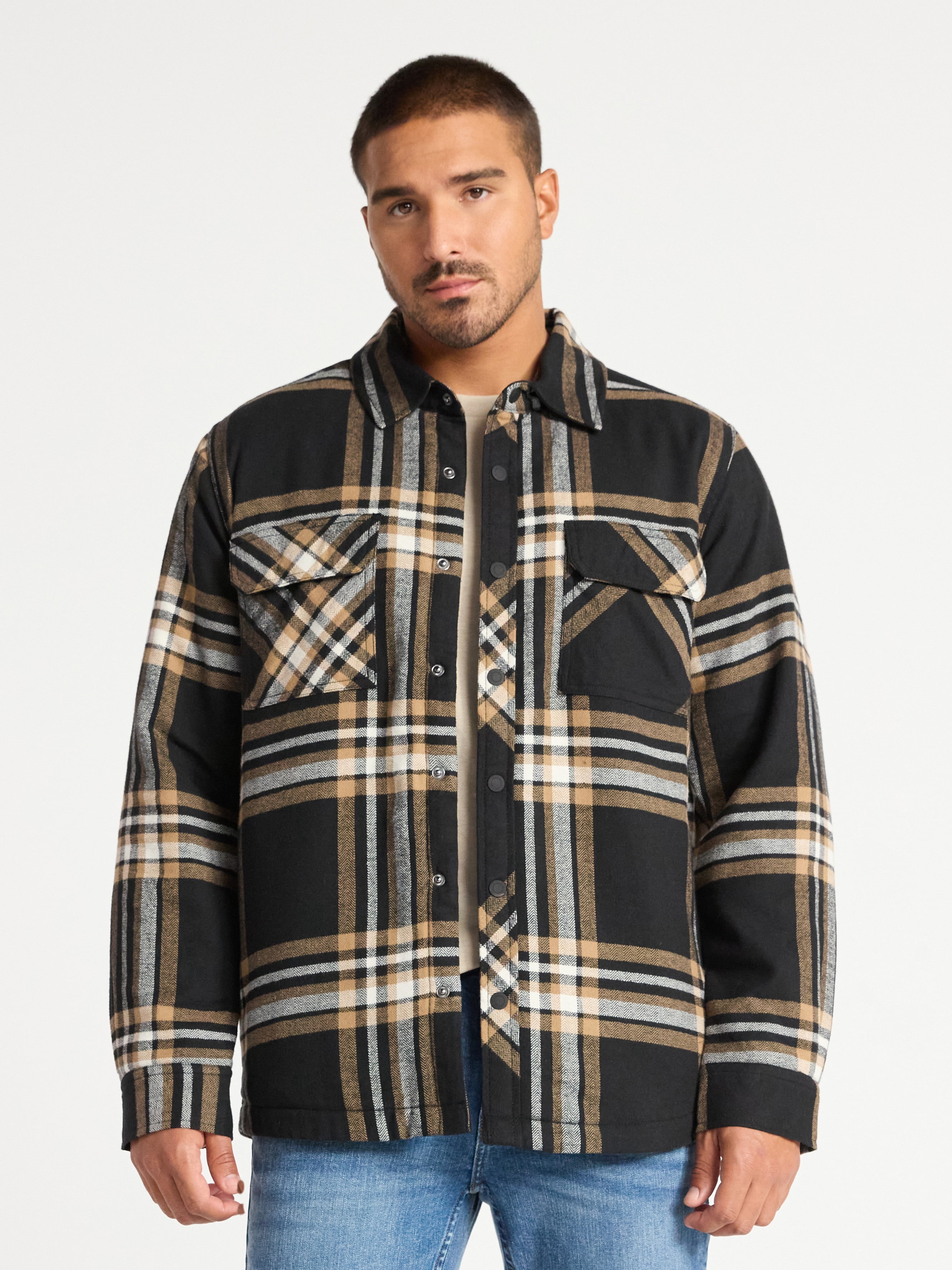 George Men's Shirt Jacket with Long Sleeves, High Pile Fleece Lining, Sizes S-3XL